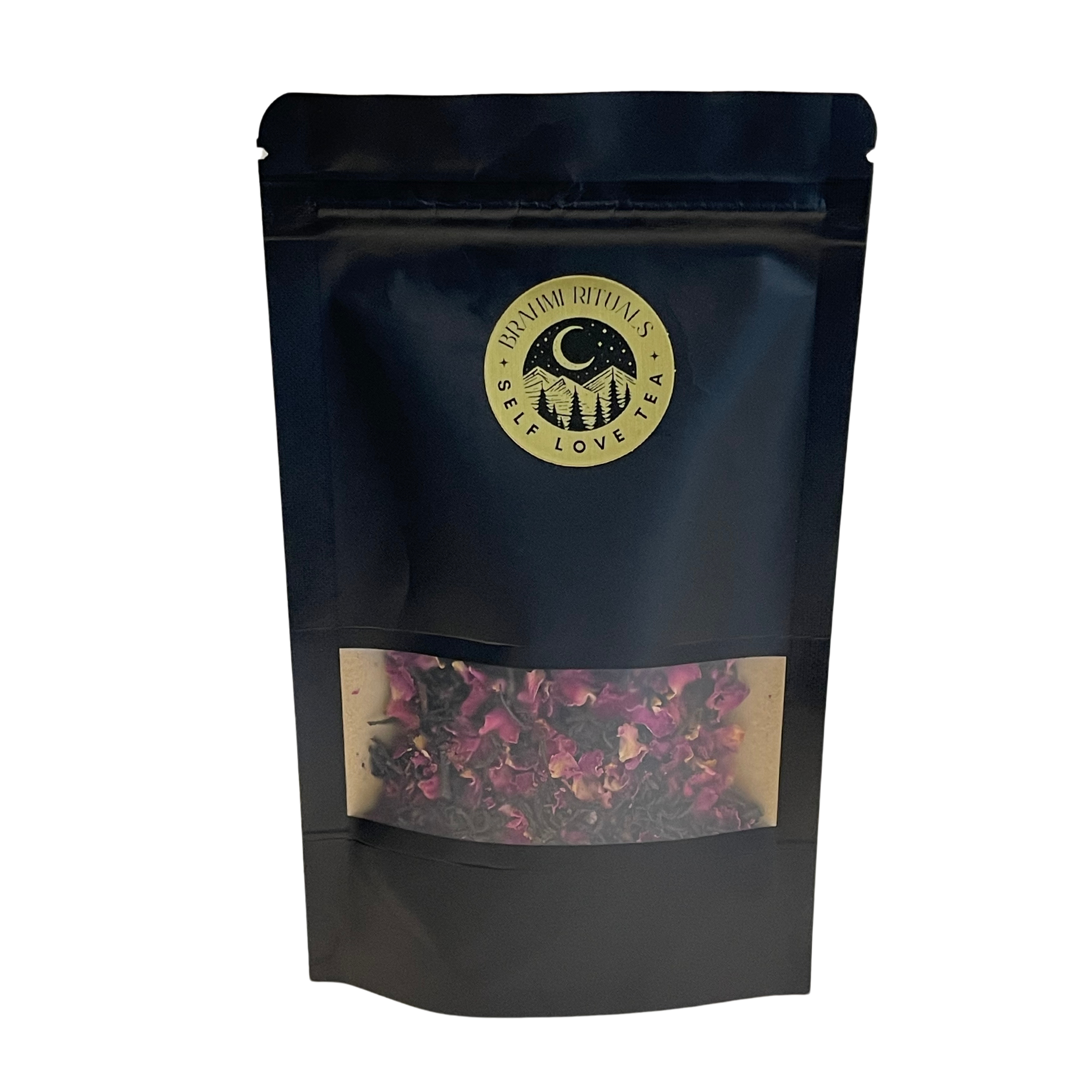Brahmi self love tea assam darjeeling red rose petals rosehips certified organic ingredients